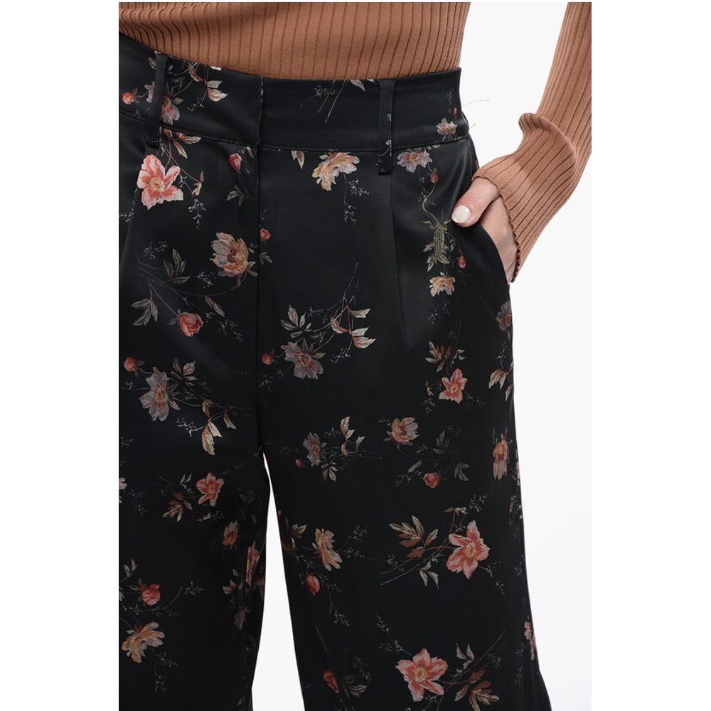 Floral Patterned Satin LOUISA Pants with Ankle Slits