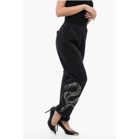 Stretch Cotton Pants with Elastic Waistband and Decorated Sn