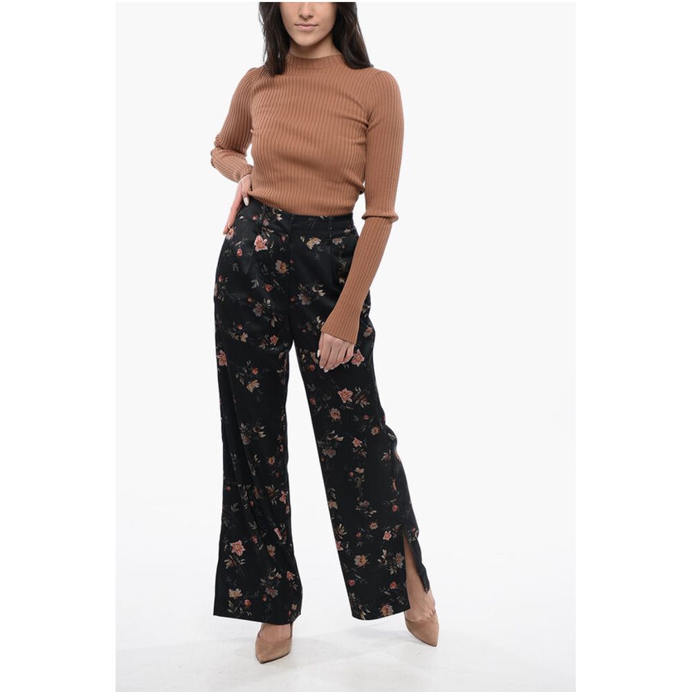 Floral Patterned Satin LOUISA Pants with Ankle Slits