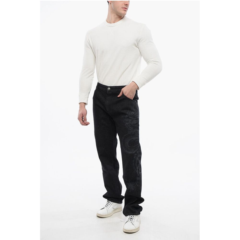 Straight Denims with Dragon Motif