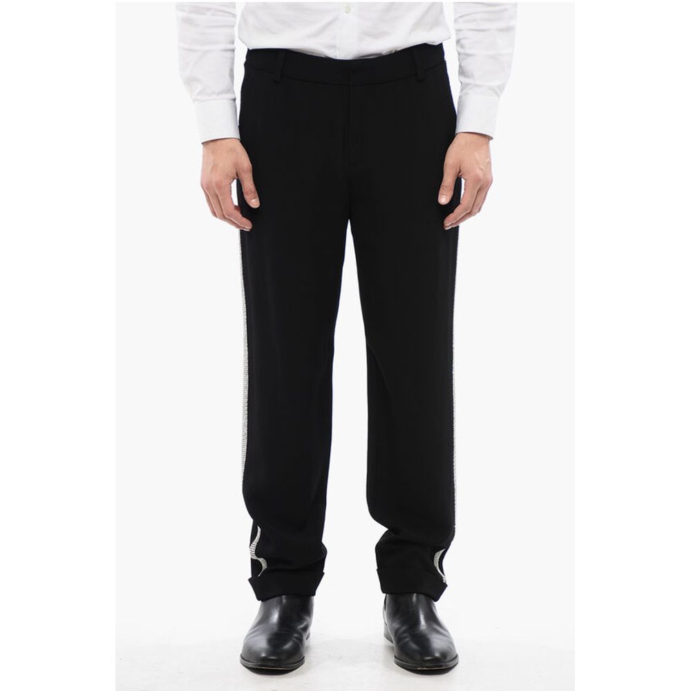 Viscose Chinos Pants with Side Rhinestoned Bands