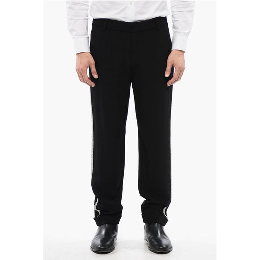 Viscose Chinos Pants with Side Rhinestoned Bands