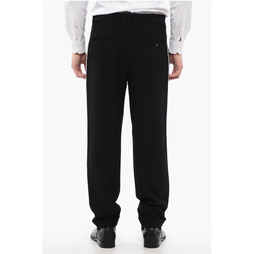 Viscose Chinos Pants with Side Rhinestoned Bands