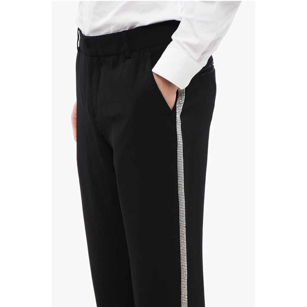 Viscose Chinos Pants with Side Rhinestoned Bands