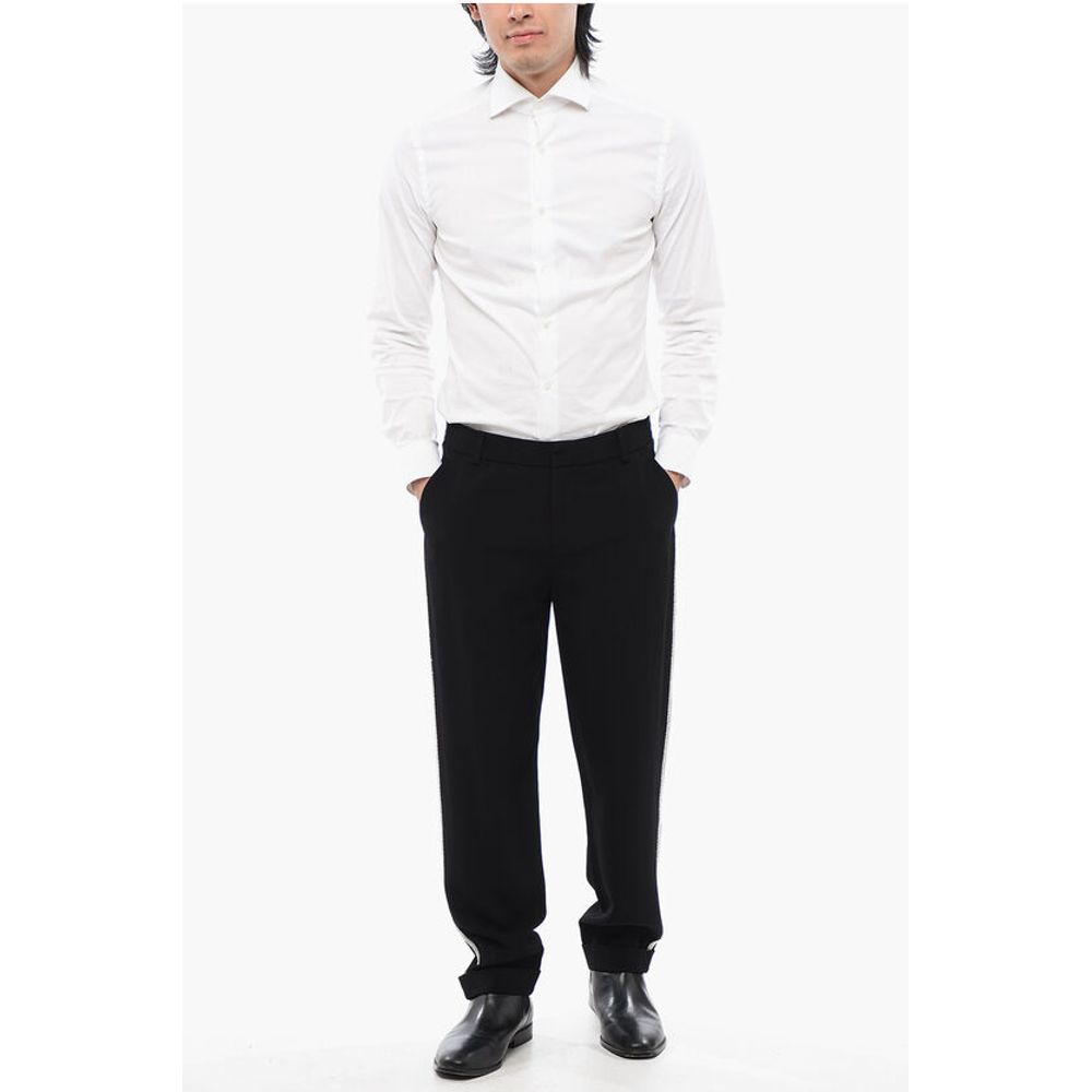 Viscose Chinos Pants with Side Rhinestoned Bands