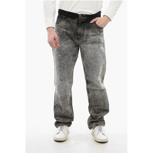Distressed Straight Denims with Stonewash Effect