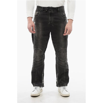 Distressed Straight Denims with Zipped Detail