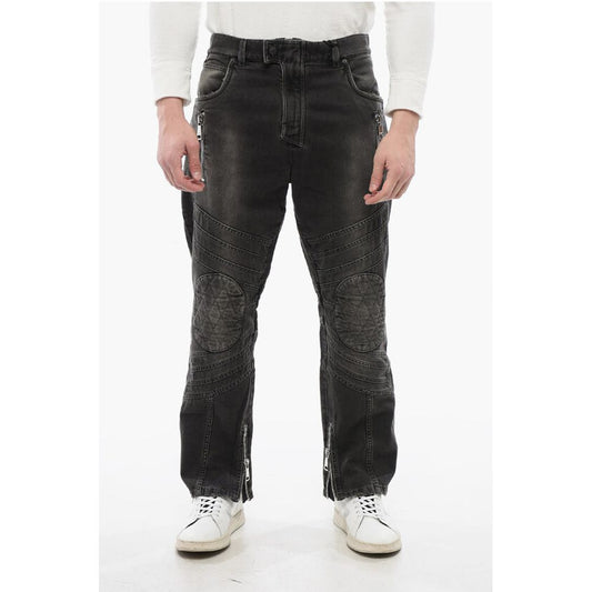 Distressed Straight Denims with Zipped Detail