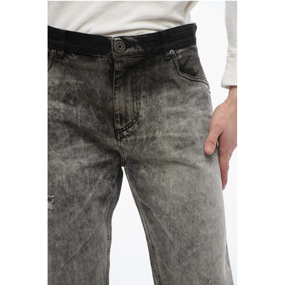 Distressed Straight Denims with Stonewash Effect