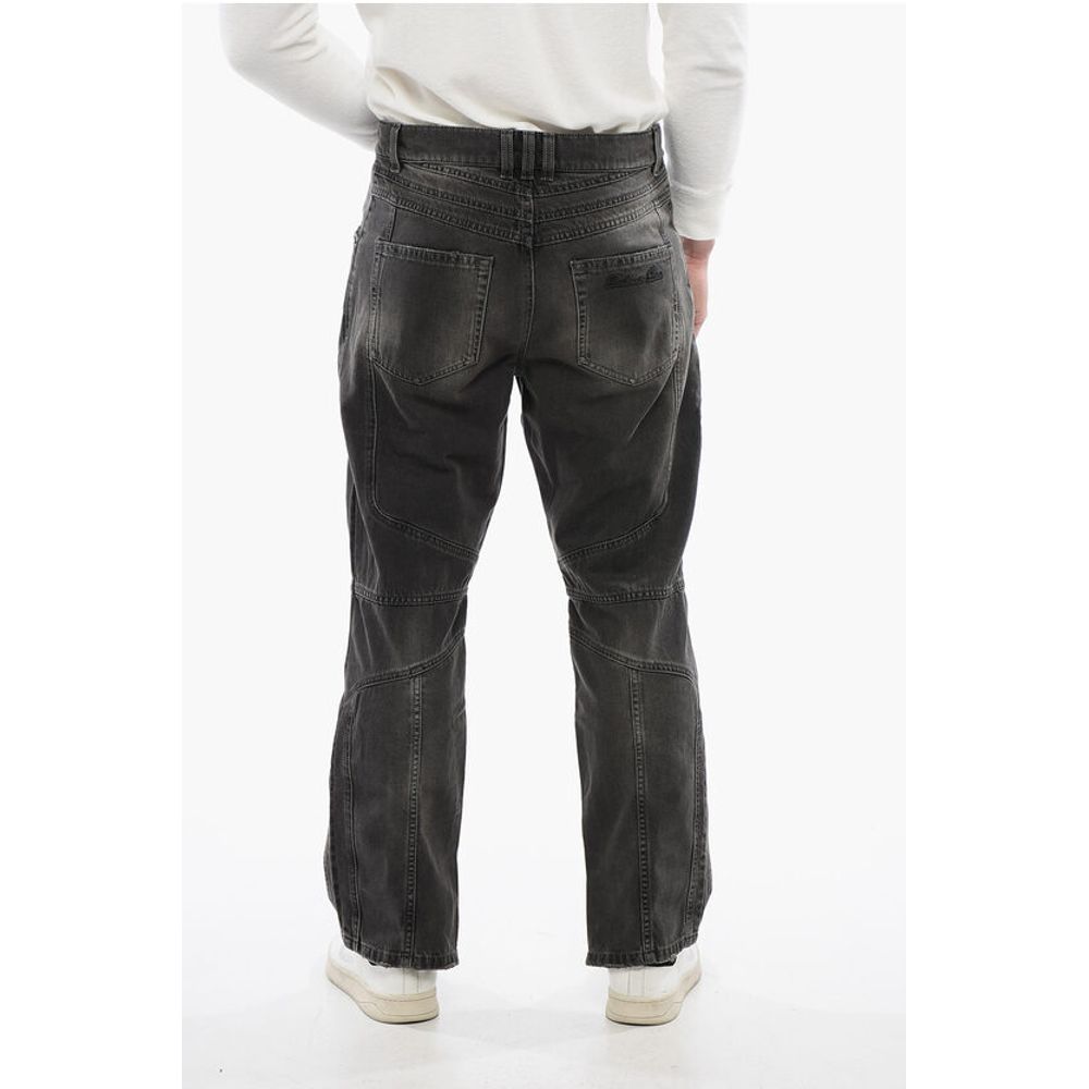 Distressed Straight Denims with Zipped Detail