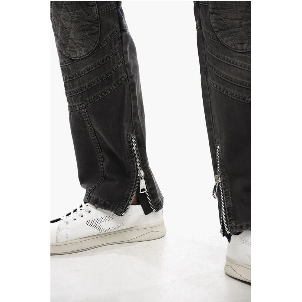 Distressed Straight Denims with Zipped Detail