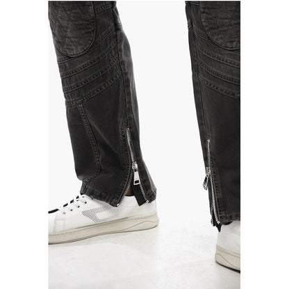 Distressed Straight Denims with Zipped Detail