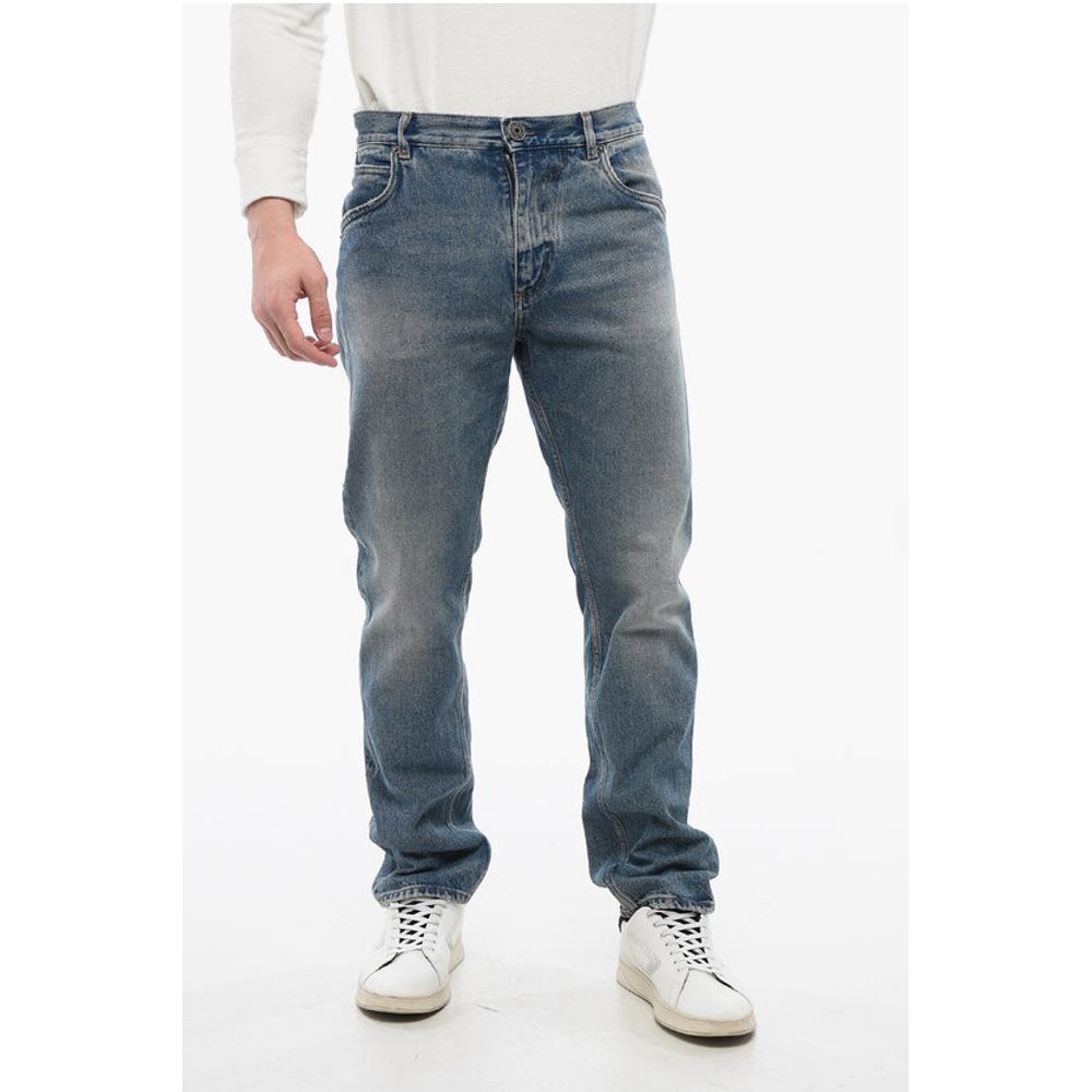 Distressed Straight Denims with Light Wash