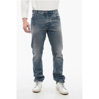 Distressed Straight Denims with Light Wash