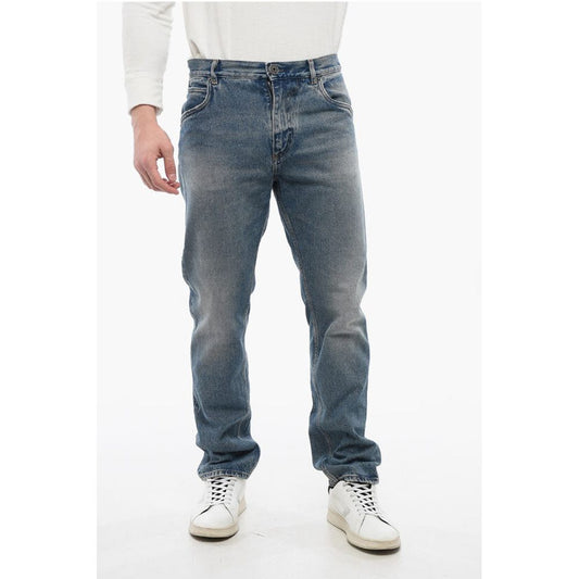 Distressed Straight Denims with Light Wash