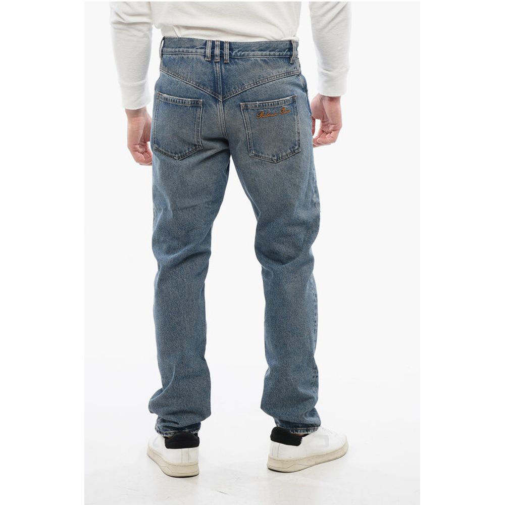 Distressed Straight Denims with Light Wash