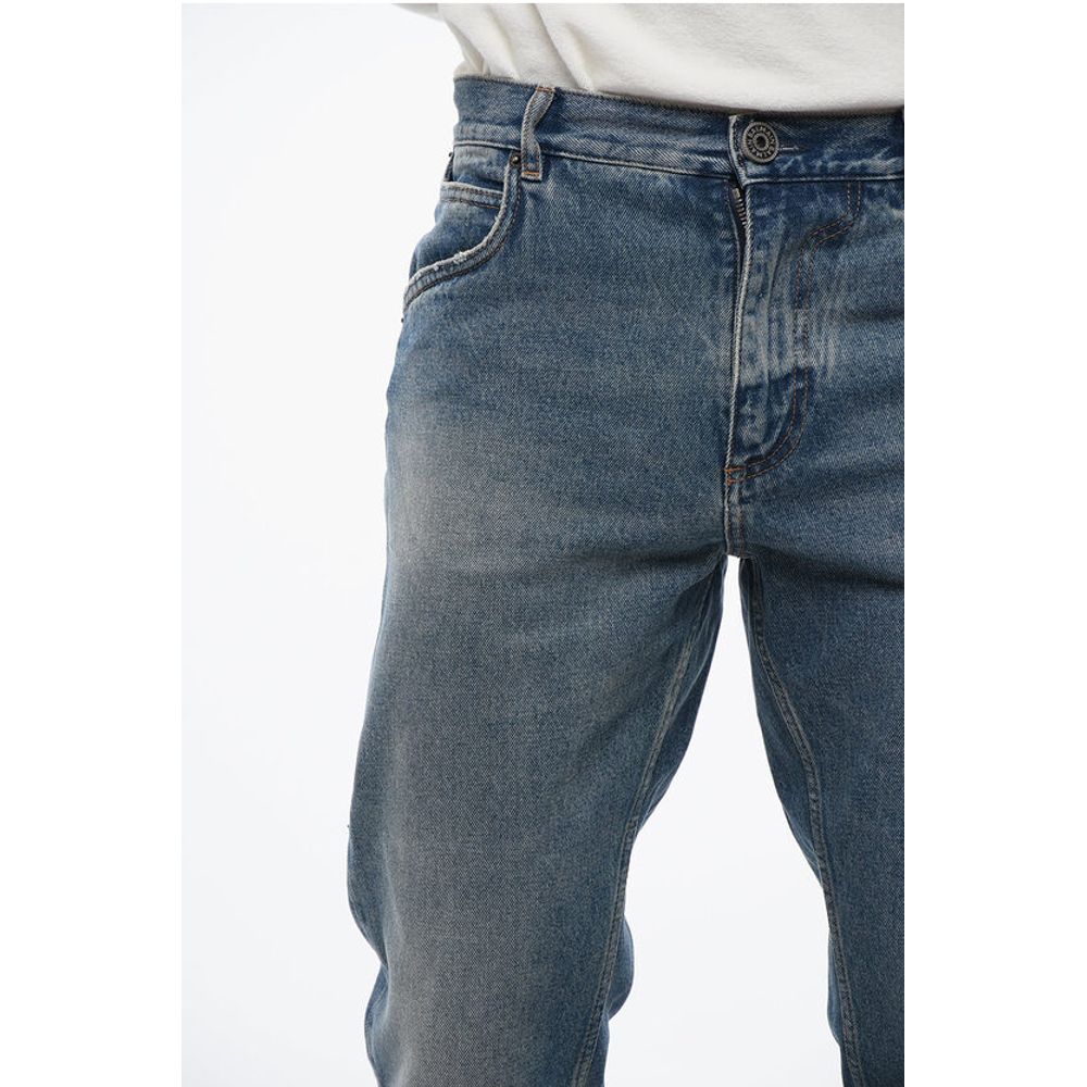 Distressed Straight Denims with Light Wash