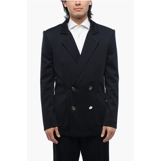 Double-breasted Monogram Fabric Blazer with Logoed Buttons