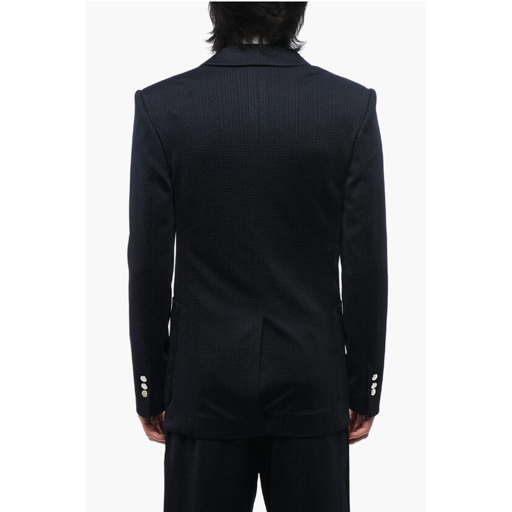 Double-breasted Monogram Fabric Blazer with Logoed Buttons