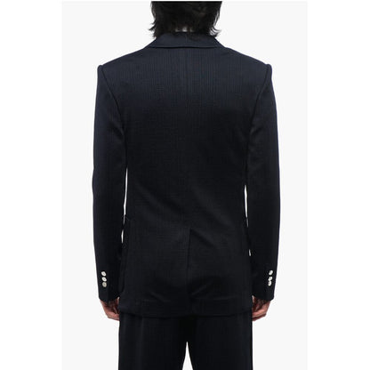 Double-breasted Monogram Fabric Blazer with Logoed Buttons