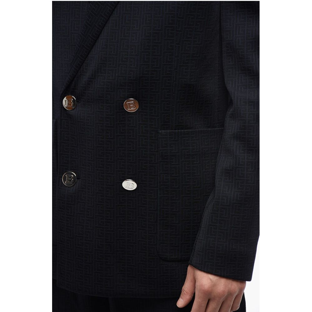 Double-breasted Monogram Fabric Blazer with Logoed Buttons