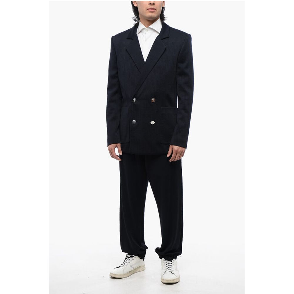 Double-breasted Monogram Fabric Blazer with Logoed Buttons