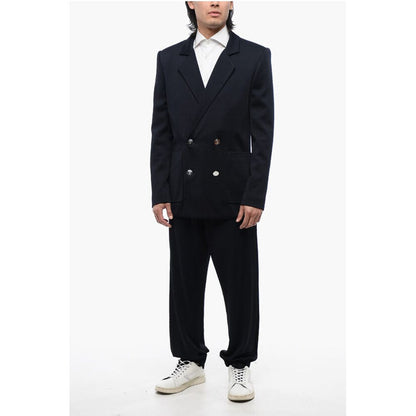 Double-breasted Monogram Fabric Blazer with Logoed Buttons