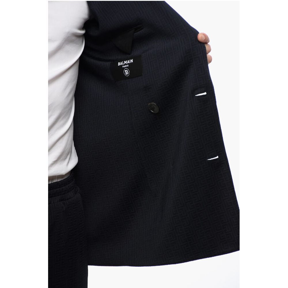 Double-breasted Monogram Fabric Blazer with Logoed Buttons