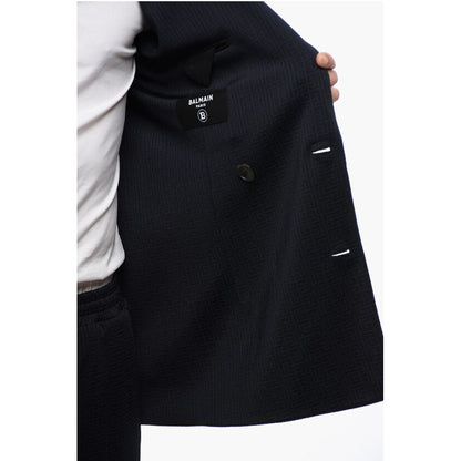Double-breasted Monogram Fabric Blazer with Logoed Buttons