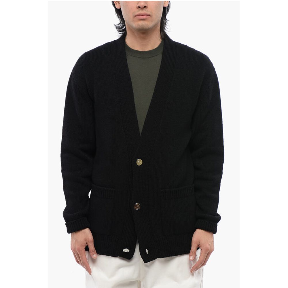 Wool Blend Cardigan with Jacquard Logo