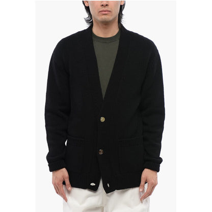 Wool Blend Cardigan with Jacquard Logo