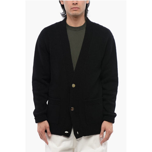 Wool Blend Cardigan with Jacquard Logo