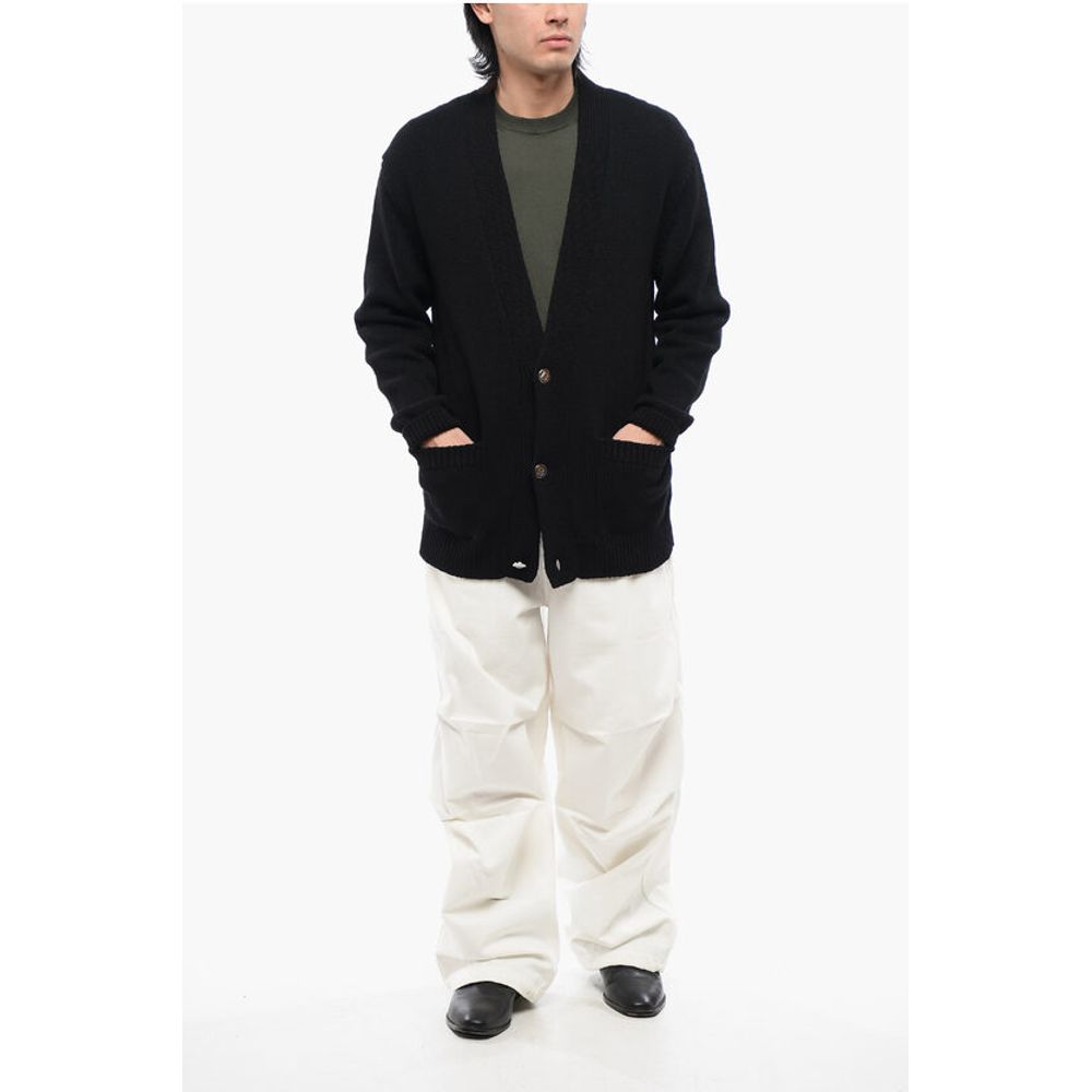 Wool Blend Cardigan with Jacquard Logo