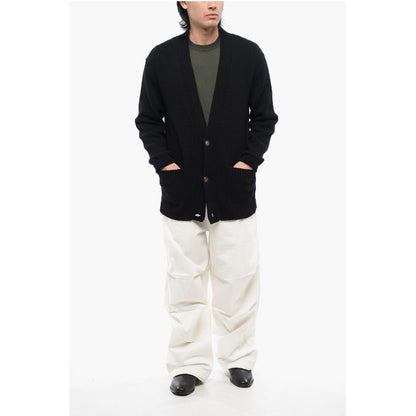 Wool Blend Cardigan with Jacquard Logo