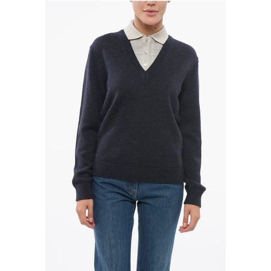 Double-layered Pullover with Polo Detail