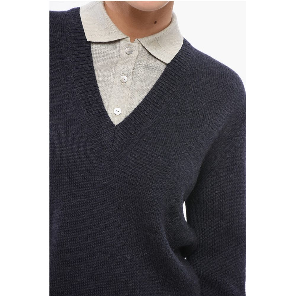 Double-layered Pullover with Polo Detail