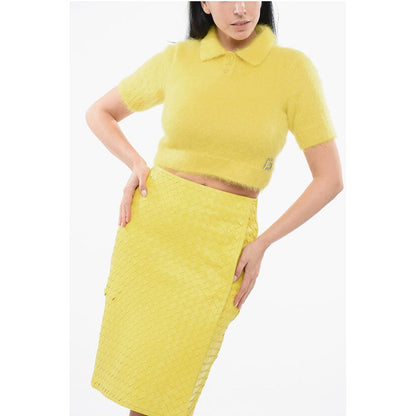 Mohair Blend Cropped Fit Sweater with Fuzzy Effect