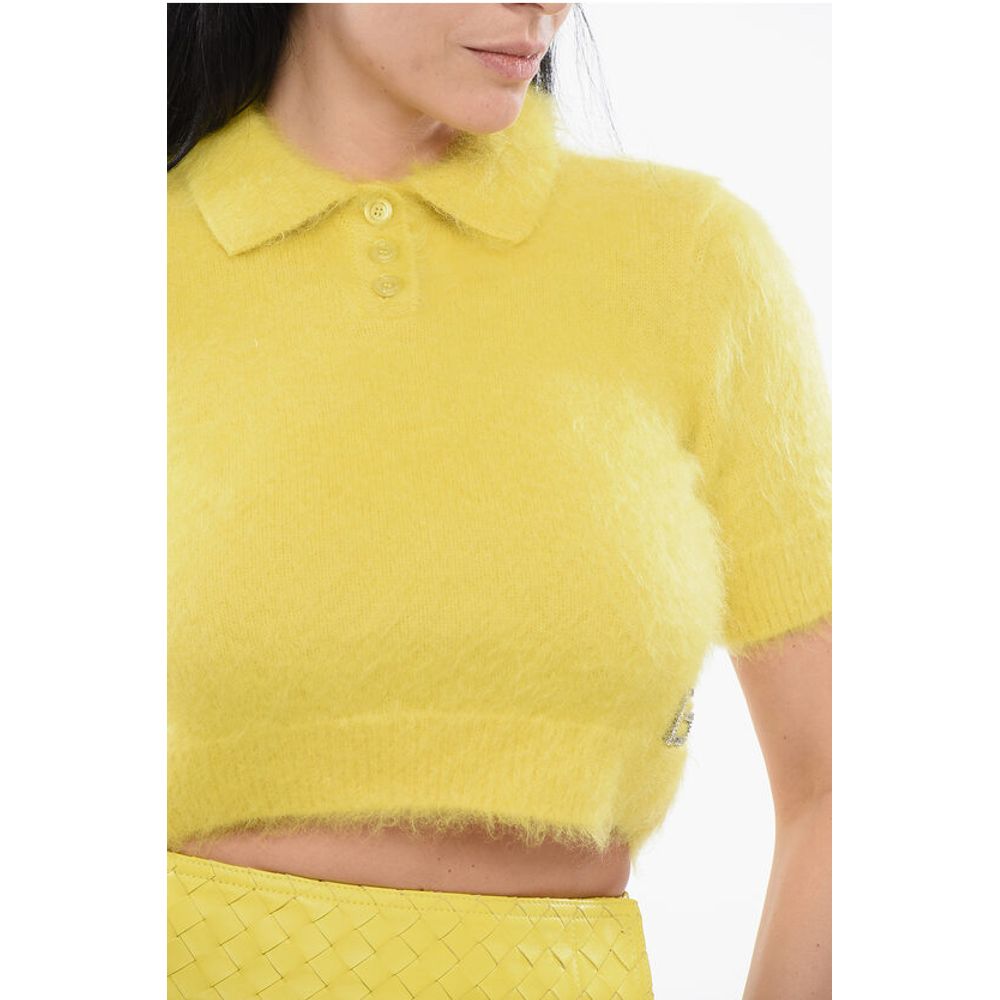 Mohair Blend Cropped Fit Sweater with Fuzzy Effect