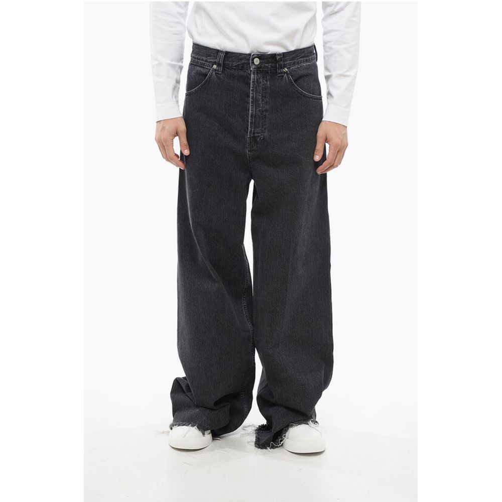 Stone Washed Wide Leg Denims with Fringed Bottom 34cm