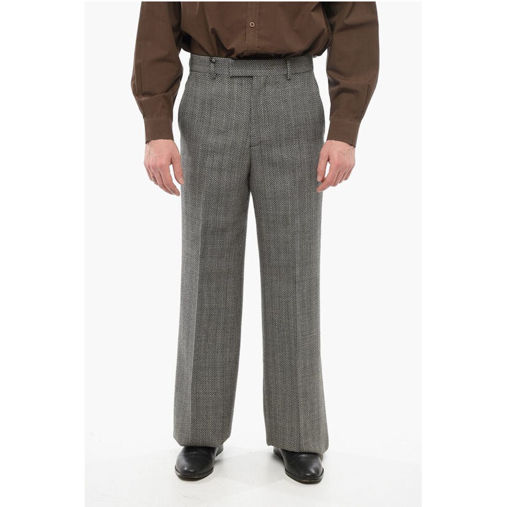 Herringbone Wool Pants with Hidden Closure