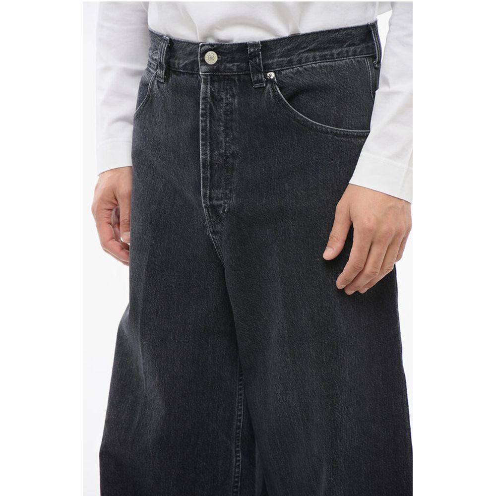 Stone Washed Wide Leg Denims with Fringed Bottom 34cm