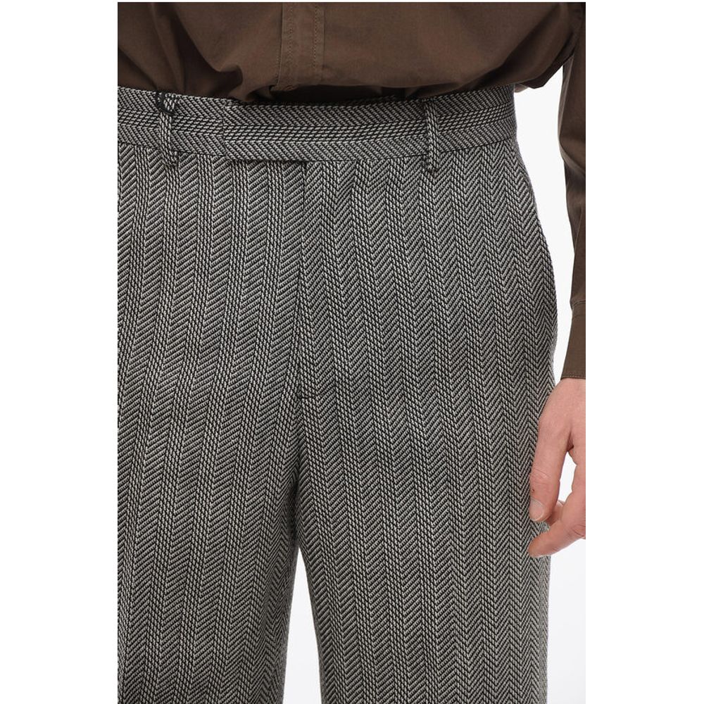 Herringbone Wool Pants with Hidden Closure