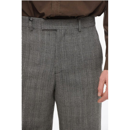 Herringbone Wool Pants with Hidden Closure