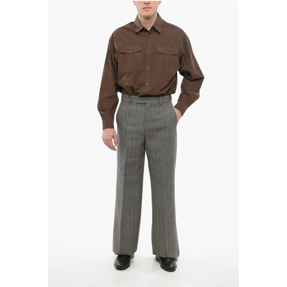 Herringbone Wool Pants with Hidden Closure