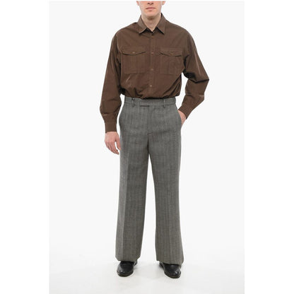 Herringbone Wool Pants with Hidden Closure