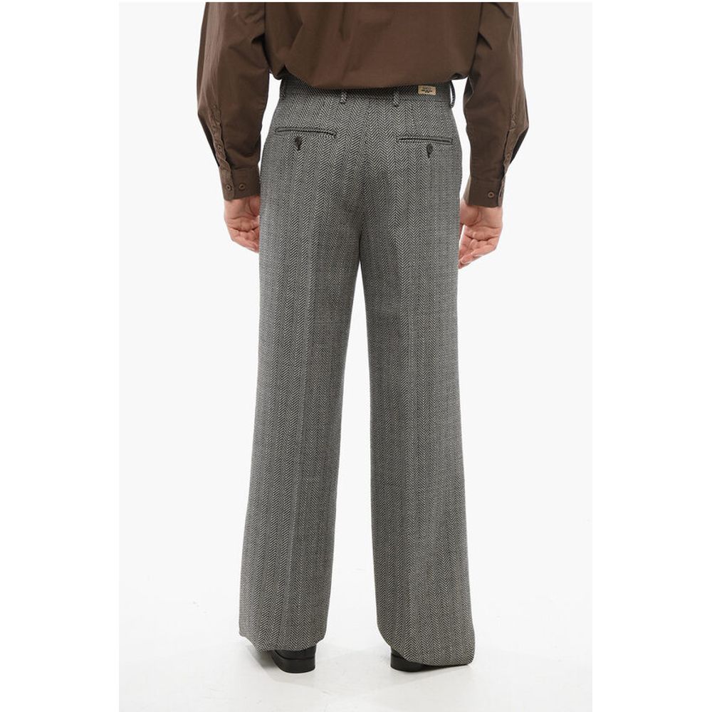 Herringbone Wool Pants with Hidden Closure