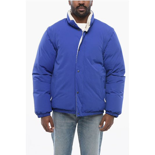 Nylon Down Jacket with Embroidered Logo and Removable Sleeve