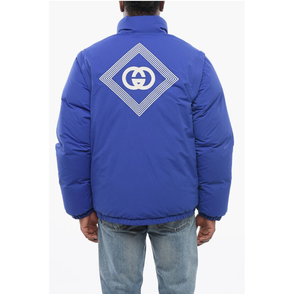 Nylon Down Jacket with Embroidered Logo and Removable Sleeve