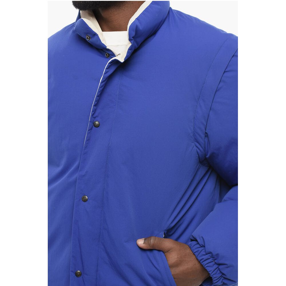 Nylon Down Jacket with Embroidered Logo and Removable Sleeve