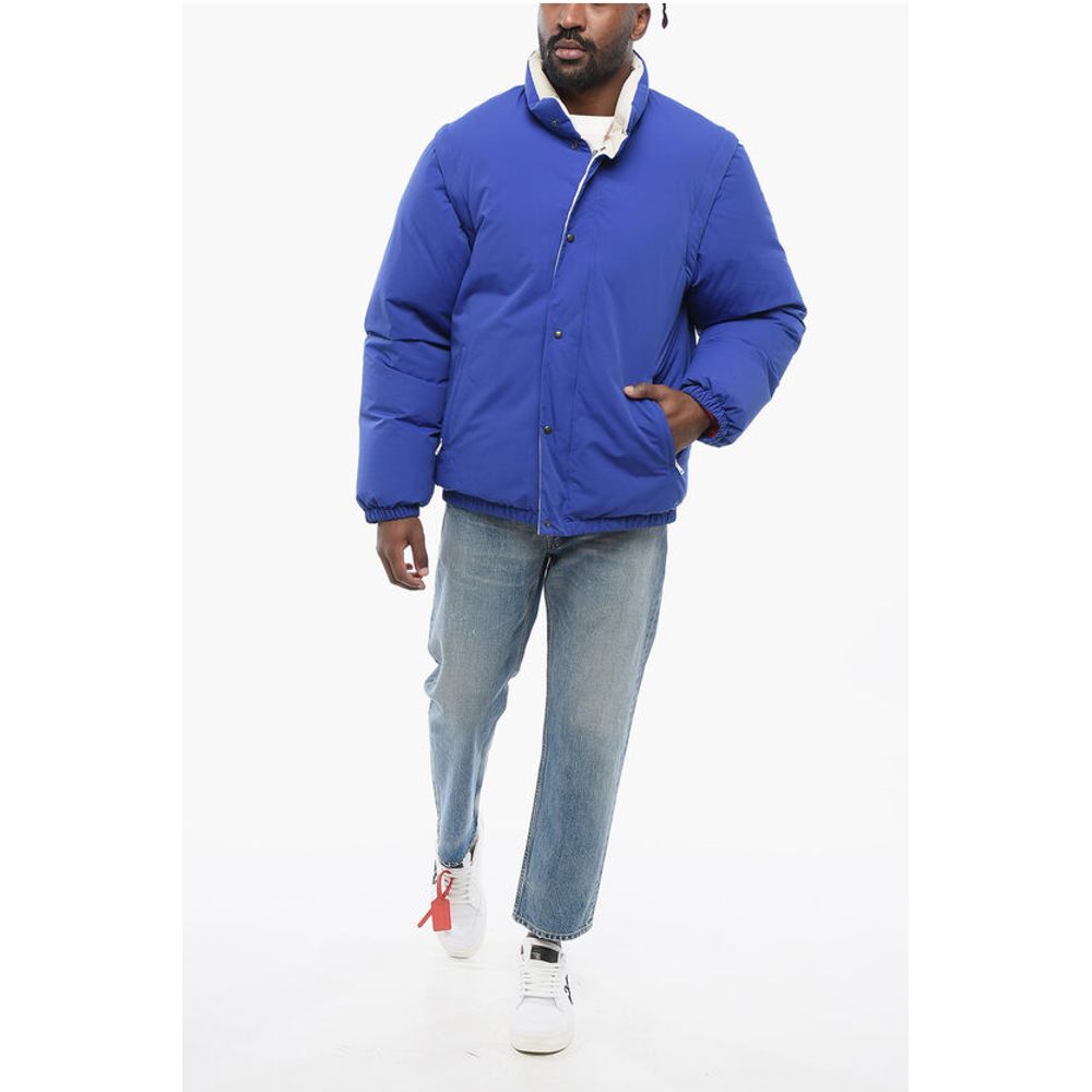 Nylon Down Jacket with Embroidered Logo and Removable Sleeve